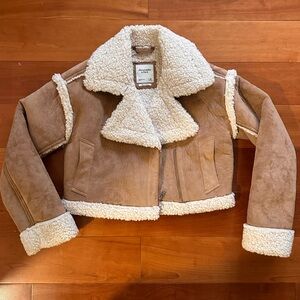 Cropped Vegan Suede Shearling Jacket